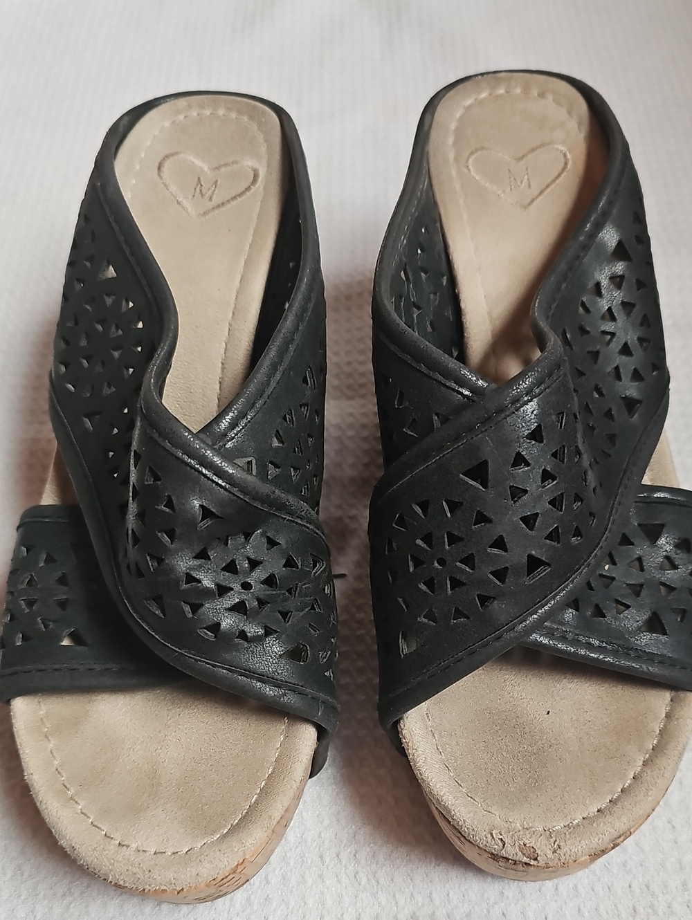Black Laser-Cut Slide Sandals for Women